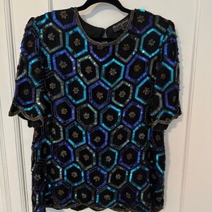 Vintage Royal Feelings 100% Silk All Over Sequin Blouse 1X